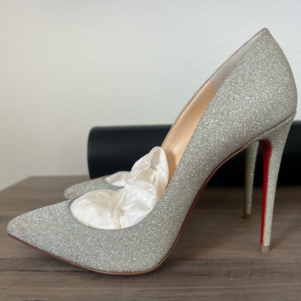 Christian Louboutin Elegant Silver Glitter High Heels